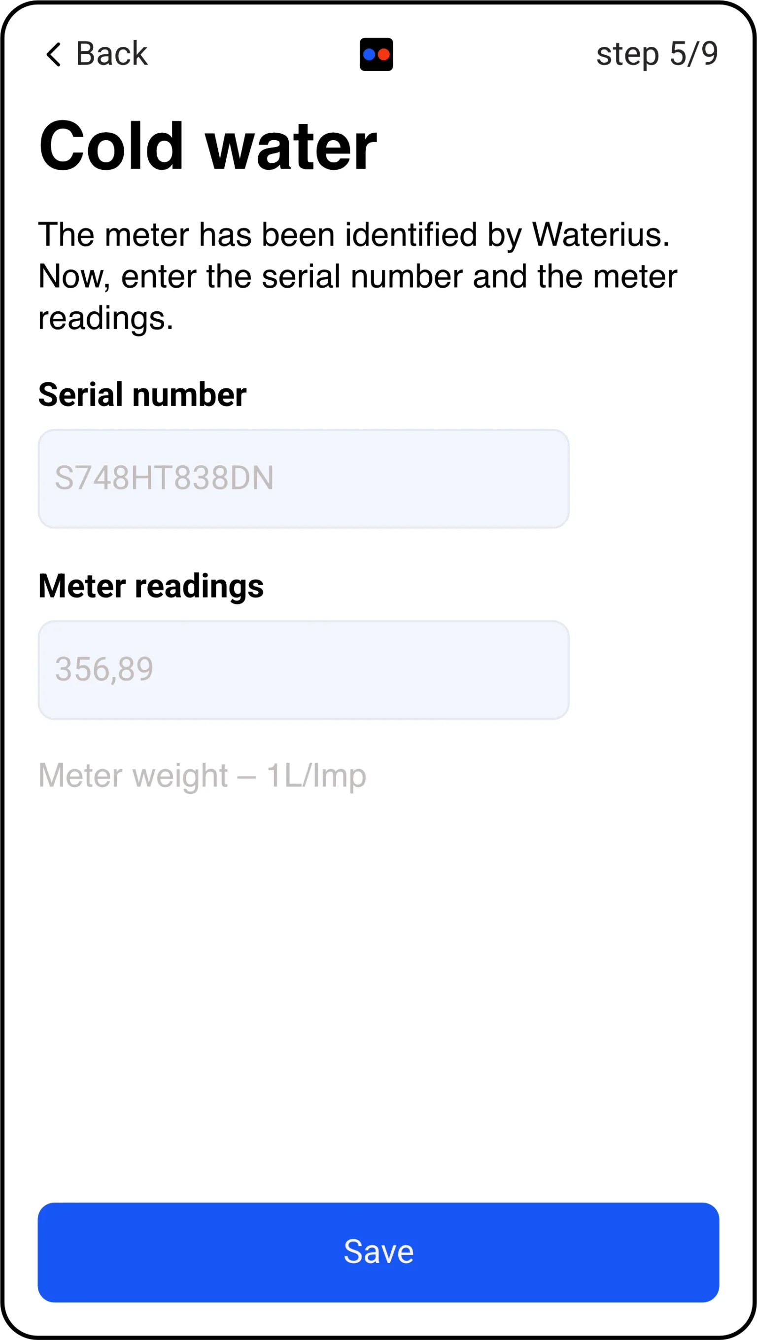 Step 5 — cold-water meter info